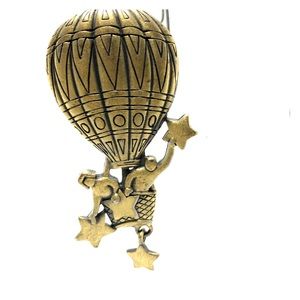 Hot Air Balloon Brooch  Pin Brass tone Signed JJ